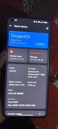 OnePlus 9pro for sale condition 10/9 8plus8  ram 256 gb rom