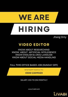 Video Editor Required in Jhang Saddar