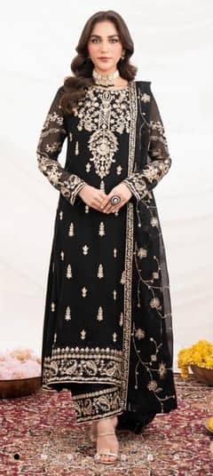 3 piece full embroidered Chiffon dress