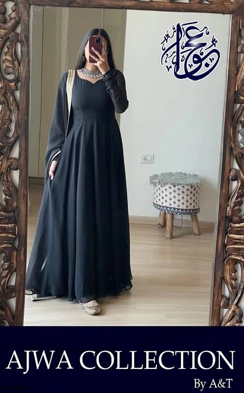 V Neck Chiffon Maxi With Four Side Lace Dupatta 3Pcs 1