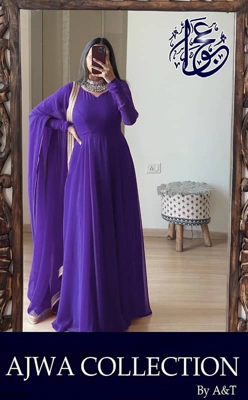 V Neck Chiffon Maxi With Four Side Lace Dupatta 3Pcs 2