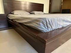 Wooden King Bed + Mattress + Side Tables