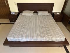 Wooden King Bed + Mattress + Side Tables