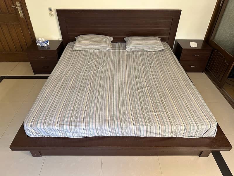 Wooden King Bed + Mattress + Side Tables 0