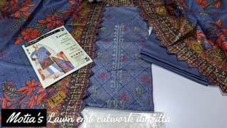 Lawn embroidery 3 piece Cutwork dupatta