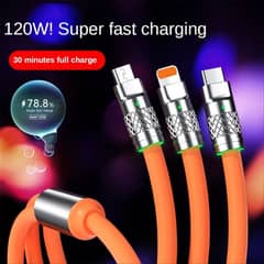 3 in 1 Super Fast Charging Usb Data Cable including Type C, Type b