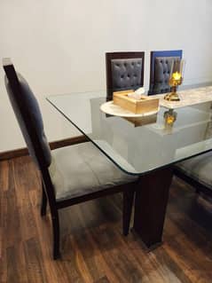 6 seater Dining Table glass top made in pure black shesham -Kali Taali