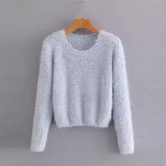 1pc women's plain blended round neck knitted sweater