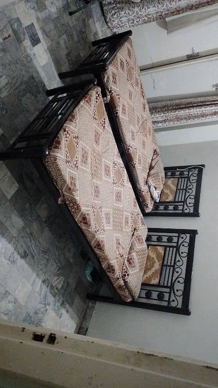 Two Single Iron Bed with Mattress 4