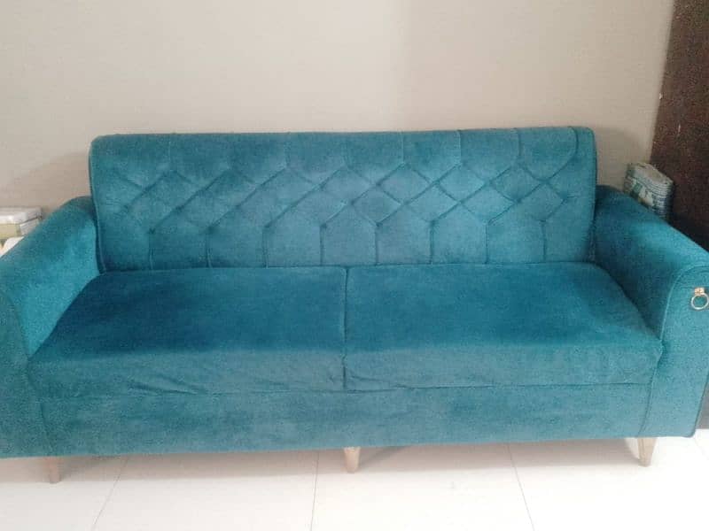 sofa set blue velvet color like new 2