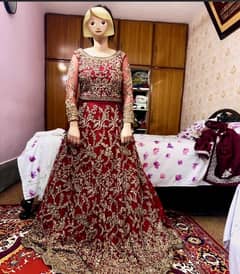 Bridal lehnga/ cherry red/ antique work /made on customized work