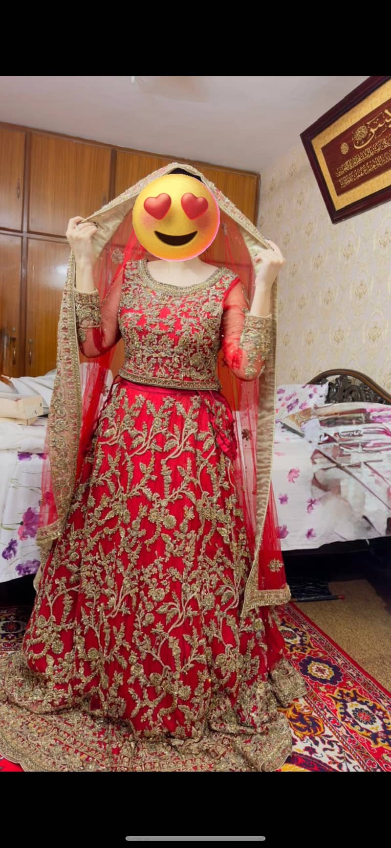 Bridal lehnga/ cherry red/ antique work /made on customized work 2