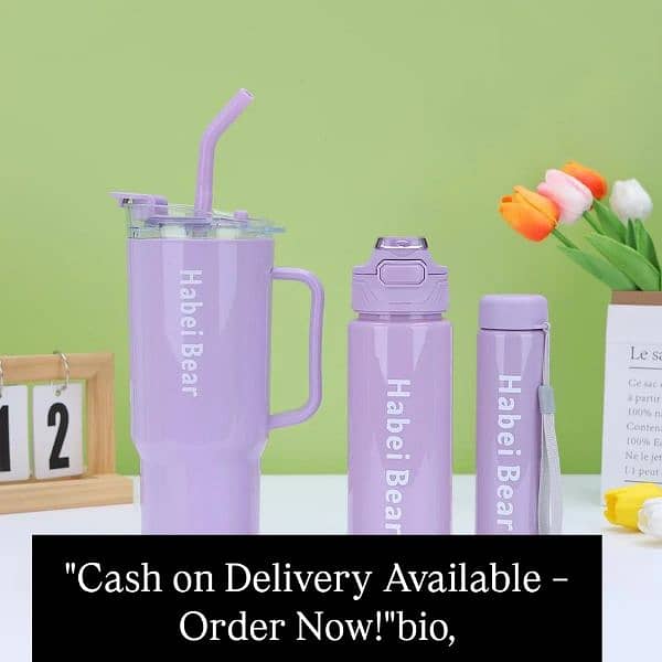 3-Piece Bottle Set with Straw – Stay Hydrated in Style! 0