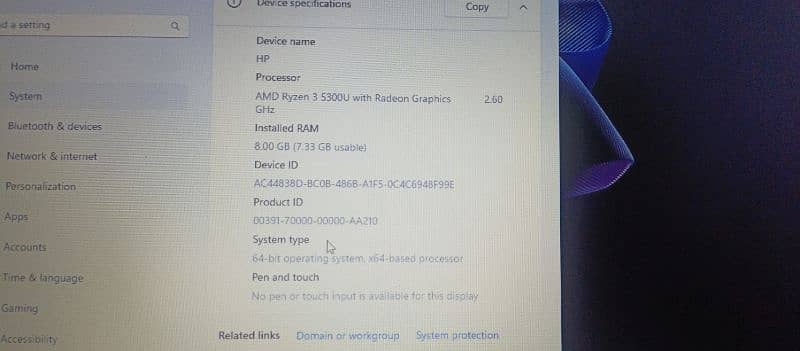 Hp laptop AMD ryzen 3 5300U Radeon Graphics 2