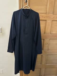 two shalwar qameez navy blue plain & black kurta with white shalwar