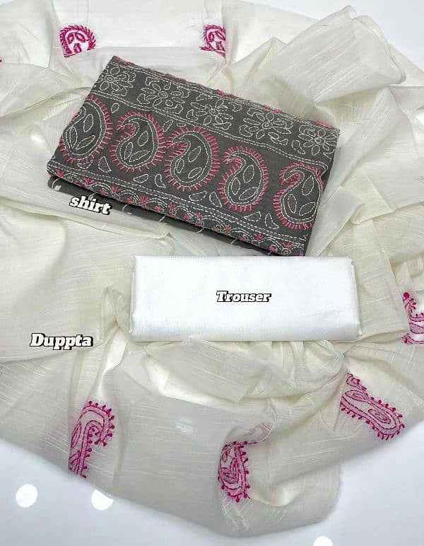 3 Pcs Women's Unstitched Paper Cotton Hand Work Suit 12