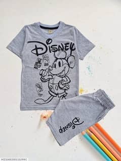 2 pcs boy's cotton jersey printed t-shirt and shorts set