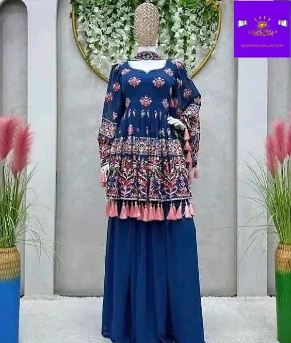 Frok with chiffon Plazo And Emb Duppatta 3Pcs 0