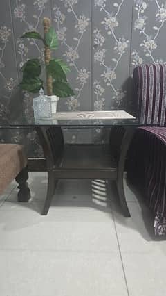 two wooden  small centre table with glass top