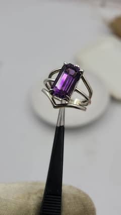 silver ring amethyst crystal stone