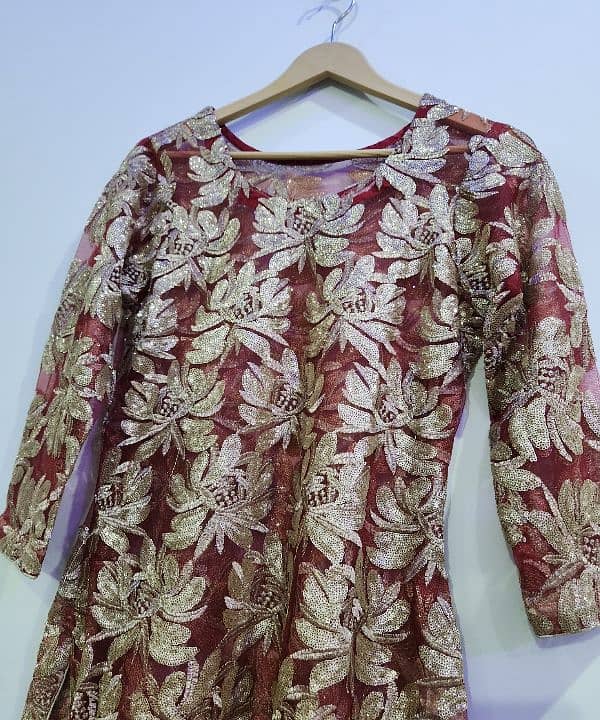 Embroidered Net Shirt with Silk Suit 1