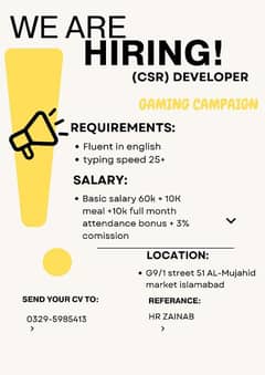 We are hiring CSR  developers