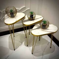 Modern Coffee Table | Gold Metal Legs Table | Luxury Side Table 3 in 1