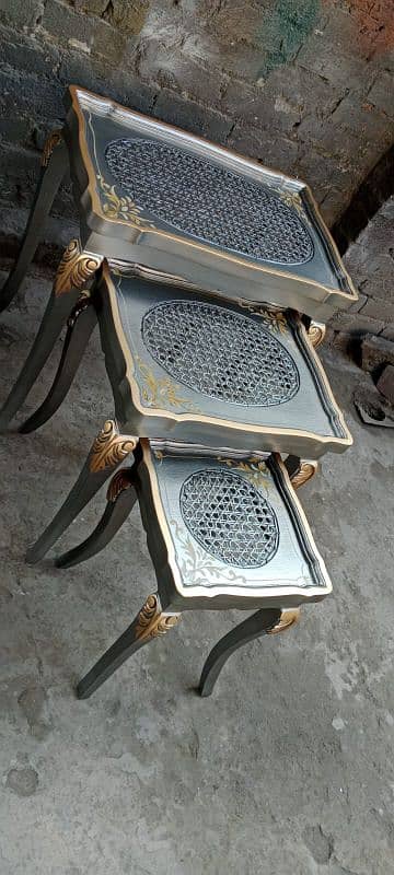 Hand-Painted Nesting Table Set - Elegant & Timeless Design 3