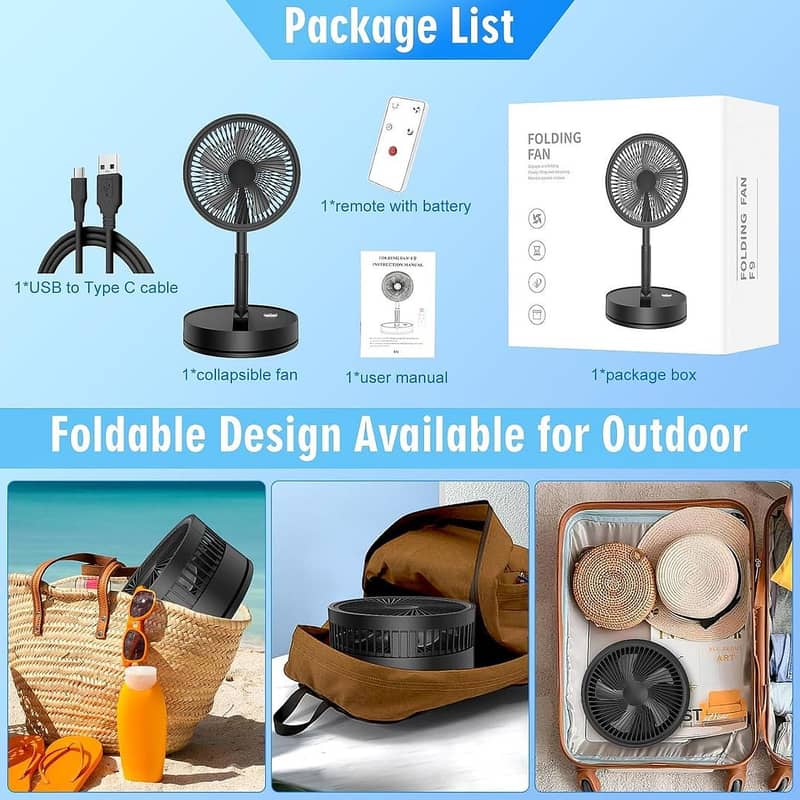 compact rechargeable fan. table fan. rechargeable and foldable fan 2