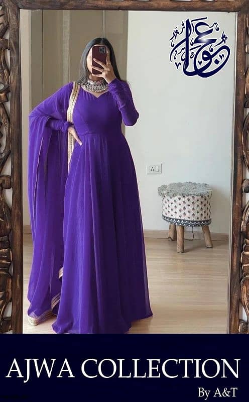 V neck chiffon Maxi with four side lace dupatta 3 pcs 0