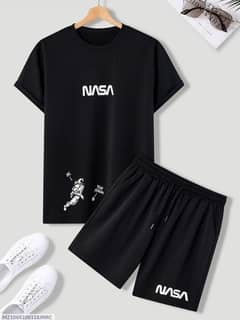 2 Pcs Boy's Cotton Jersey Printed T-Shirt And Shorts Set