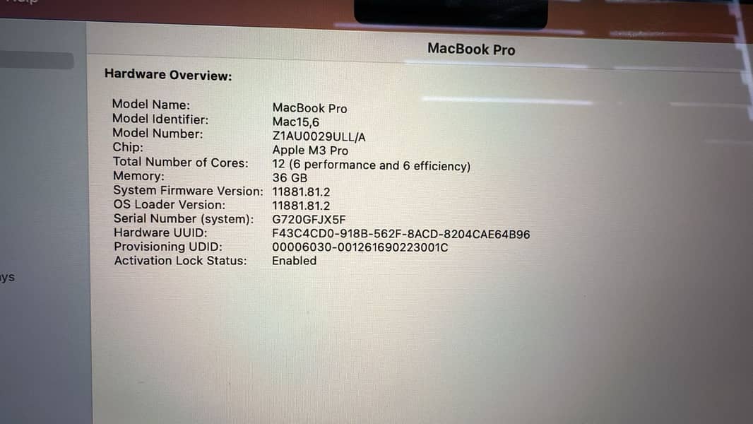 APPLE MACBOOK PRO M3 36GB RAM 512SSD 5