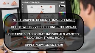 Need Graphic Designer (Male/ Female Office Work - Video Editing