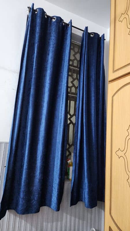 2 Set of Curtains in Navy Blue & Red Golden 1