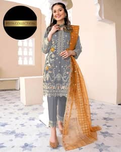 3 pcs stitched orgenza embroidered  suits