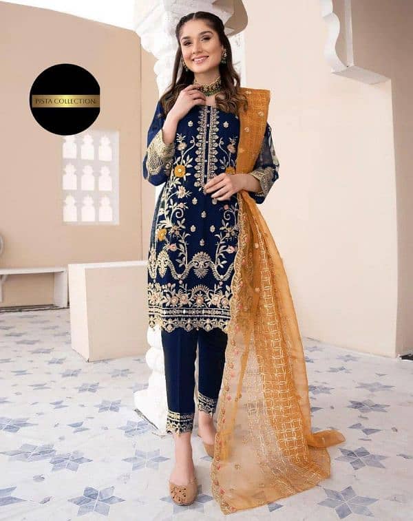 3 pcs stitched orgenza embroidered  suits 1