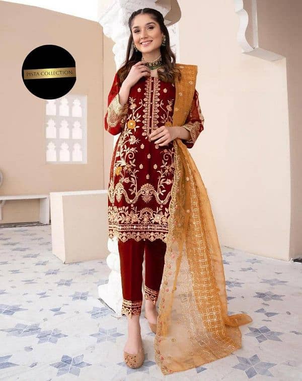 3 pcs stitched orgenza embroidered  suits 2