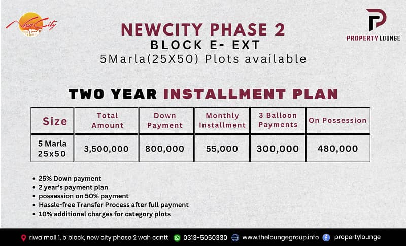 5 Marla possesion plot on 2 years installment plan 0