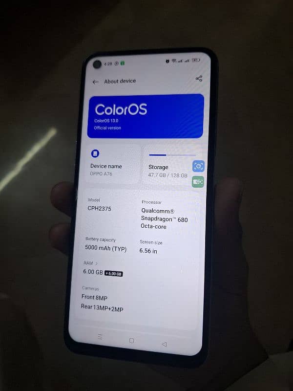 OPPO A76 (12/128) with box blue Color 10/10 Condition 2