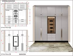 WARDROBE  ALMARI kitchen DRAWING 2D 3D DESIGN