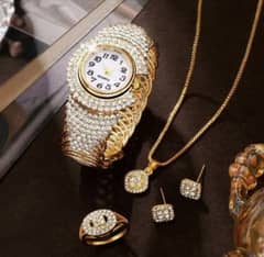 luxury diamond wonen's watch jewelry set