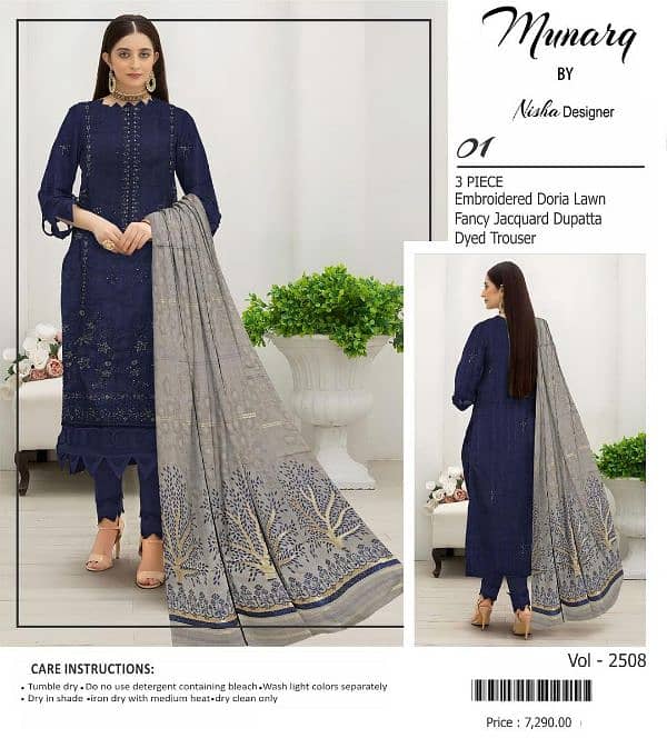 3 Pcs Women's unstitched Embroidered suit 4