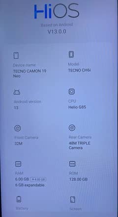 tecno coman 19 neo 6+6/128gb