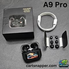 A9 Pro Earbuds Touch Screen Wireless Bluetooth Airpods ANC Bass Sound