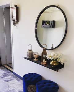 Round Mirror with Console Shelf