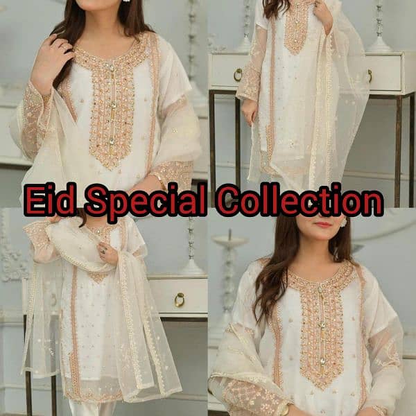 Woman's Stitched Organza Embroidered Suit ( On Demand) 2