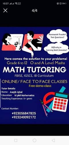 Tutor Male/Female Home Tutor 9th,10th,F. Sc O/A Level tutor03056847825