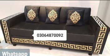 GOLDEN BLACK VELVET SOFA SET 5 SEATER