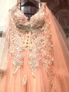 peach fairy tall maxi with cutwork net dupatta