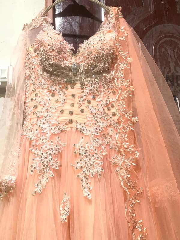 peach fairy tall heavy net maxi with cutwork net dupatta net fabric 0